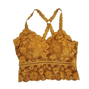 Jadyk Mustard Yellow Racerback Lace Bralette - Women's Size S/M